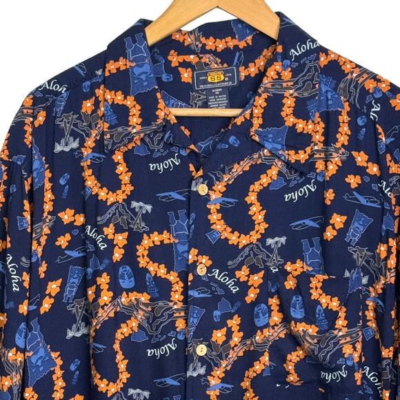 Vintage Route 66 Size XL Alaha Tiki Lei Hawaiian Button Up Short Sleeve Shirt - Picture 2 of 7